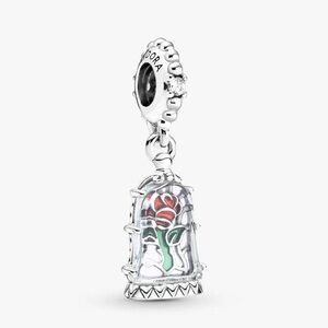 Authentic Pandora Disney Beauty and the Beast Enchanted Rose Dangle Charm - MINT